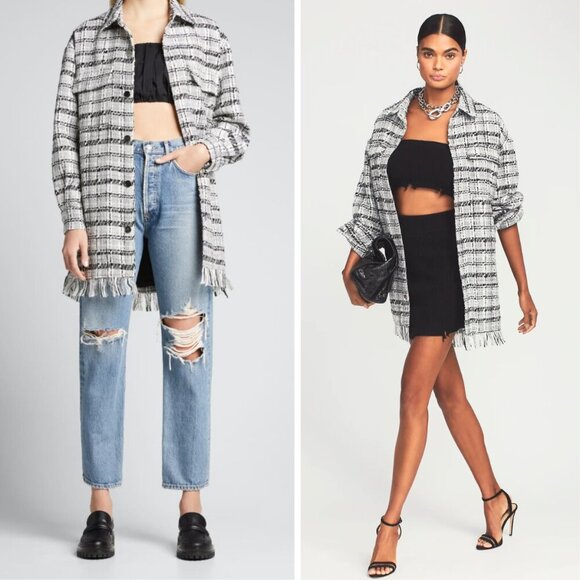 NEW Retrofête Paris Jacket Tweed Fringe Black White Punk Night Out Clubbing
